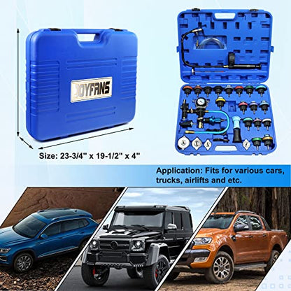 JoyFans Radiator Pressure Tester and Cooling System Pneumatic Vacuum Coolant Refill Tool 33Pcs Automotive Kit with Pressure Gauge, Radiator Adapters for Most Cars, Trucks, Airlift Blue - color: Blue Suitcase