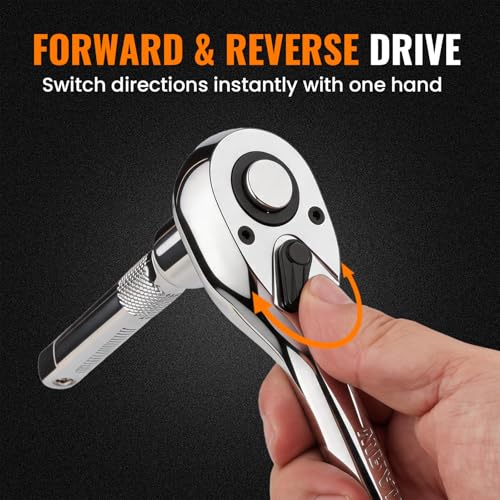 1/2" Drive Ratchet Wrench Set, 90T Quick-Release Reversible Ratchet, Cr-Mo Head with 5" Extension Bar for Automotive & Home Repair - size: 1/2"