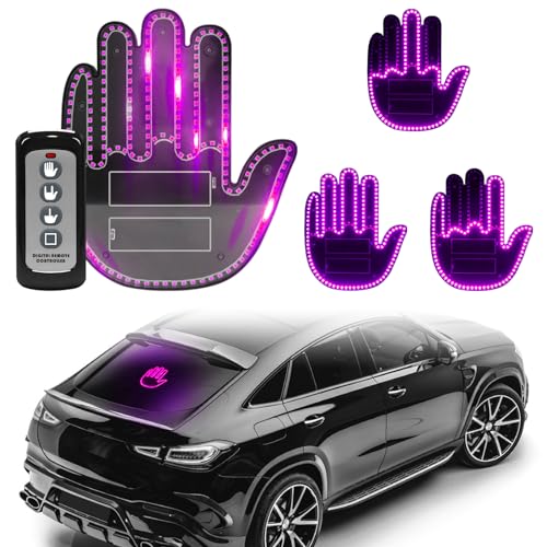 DIBMS Hand Gesture Light with Remote, Red LED Finger Funny Window Sign Light Accessories for Car Truck (Pink) - color: Pink