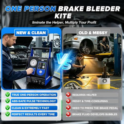 Electric One Man Vacuum Pressure Brake Bleeder Fluid Kit | 9PCS Adapters, 1L Waste Oil Bottle, Air-Free Fitting, Fits Car & Motorcycle Toyota Honda BMW Ford Audi Chevrolet Benz