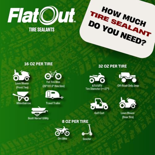 Flat Out Off Road Tire Sealant, Outdoor Power Equipment Formula with Valve Core Tool, Prevents Flat Tires, Fix a Flat Tire, Seals Leaks, Contains Kevlar, 1 Gallon - size: 1-Gallon (128 oz)