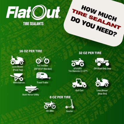 Flat Out Off Road Tire Sealant, Outdoor Power Equipment Formula with Valve Core Tool, Prevents Flat Tires, Fix a Flat Tire, Seals Leaks, Contains Kevlar, 1 Gallon - size: 1-Gallon (128 oz)