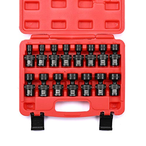 MIXPOWER 15-piece 3/8" Drive Shallow Universal Impact Socket Set, 6 Point, Metric, 8-22mm, CR-MO, Swivel Socket With Flexible Wobble… - size: 15 Pcs Metric 3/8'' Dr. (Shallow)