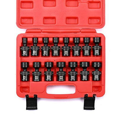 MIXPOWER 15-piece 3/8" Drive Shallow Universal Impact Socket Set, 6 Point, Metric, 8-22mm, CR-MO, Swivel Socket With Flexible Wobble… - size: 15 Pcs Metric 3/8'' Dr. (Shallow)