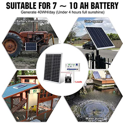 ECO-WORTHY 10W Solar Panel Battery Charger Portable for Charging 12V Battery or Vehicle Gate Opener,Electrical Fence Chicken Coop Lawn Tractor Boat - size: 10W