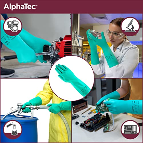 Ansell AlphaTec Solvex 37-155 Nitrile Industrial Unflocked Chemical-Resistant Gloves for Food, Mechanics, Utilities - Small (7), Green (3 Pairs) - size: Small, style: 3 Pairs