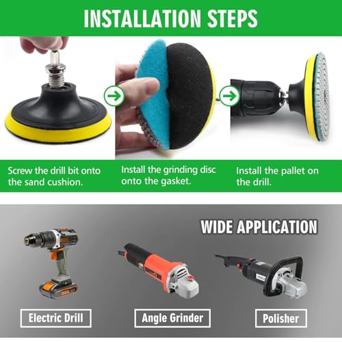 4 Inch Diamond Polishing Pads with 5/8’’-11 Backer Pad, 12PCS Wet/Dry Granite Stone Polish Pad Kit for Drill, Grinder, Polisher, 50-6000 Grit Polishing Pad for Concrete Marble Rock Countertop Quartz - size: 4 Inch 50-6000 Grit