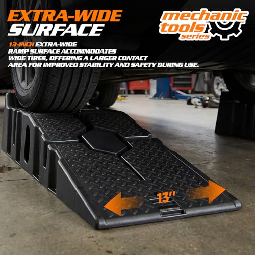 MoNiBloom Car Ramps Set of 2, Heavy-Duty 2.5 Ton (5000 lb) | Low-Profile Vehicles, 2-Stage Incline Ramps, Nestable & Portable Service Vehicle Ramp for Oil Changes