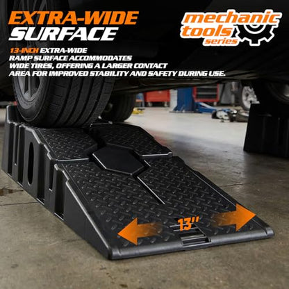 MoNiBloom Car Ramps Set of 2, Heavy-Duty 2.5 Ton (5000 lb) | Low-Profile Vehicles, 2-Stage Incline Ramps, Nestable & Portable Service Vehicle Ramp for Oil Changes