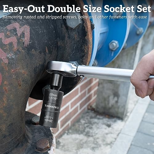 Flip Lug Nut Removal Tool, 5 Piece Wheel Lock Remover Kit | 1/2 Inch Drive Lug Nut Extractor Set, Stripped Lug Nut Remover for Removing Damaged and Stripped Fasteners
