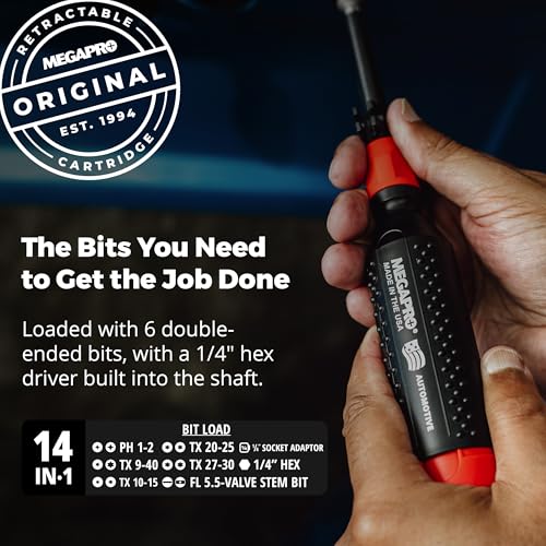 Megapro Automotive Screwdriver Set | One Multi-Bit Screwdriver with ¼” Hex Shaft | Phillips, Torx | Compact Automotive Bit Set (15-in-1) - style: 15-in-1