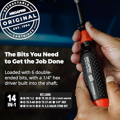 Megapro Automotive Screwdriver Set | One Multi-Bit Screwdriver with ¼” Hex Shaft | Phillips, Torx | Compact Automotive Bit Set (15-in-1) - style: 15-in-1