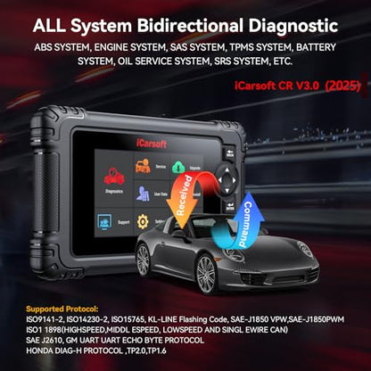 iCarsoft CR V3.0 (2026) Scan Tool Bidirectional OBD2 Scanner Diagnostic Tool for All Cars, 45 Reset,All System Diagnose, 4000+ Active Test, Battery Test-Customizable Diagnosis for 10 Car Brands - style: For All Cars