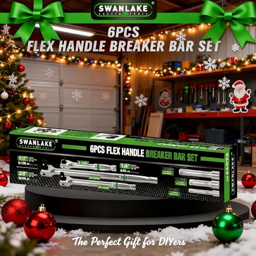 SWANLAKE GARDEN TOOLS 6-Piece Premium Breaker Bar Set, 1/4", 3/8" & 1/2" Drive, Heavy Duty Breaker Bars, 6-inch, 10-inch, 15-inch Length with 180° Rotatable Head - style: 6PCS SET