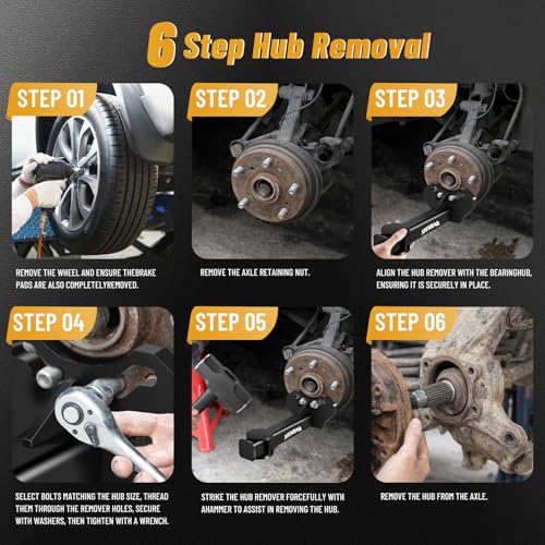 Upgraded Wheel Hub & Bearing Removal Tool Kit – Heavy Duty Hub Puller for 5, 6, 8 Lug Axle Bolt Hubs, Universal Bearing Remover & Installer Set for Car, Truck & SUV Maintenance