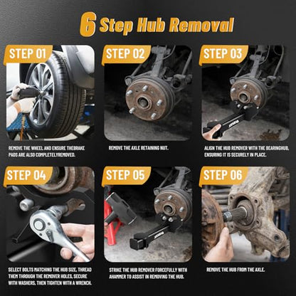 Upgraded Wheel Hub & Bearing Removal Tool Kit – Heavy Duty Hub Puller for 5, 6, 8 Lug Axle Bolt Hubs, Universal Bearing Remover & Installer Set for Car, Truck & SUV Maintenance