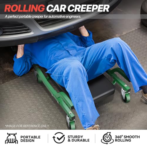 Mechanic Creeper, Low Profile Under Car Rolling Creeper with Padded Headrest and 3 Swivel Casters, 300 Pounds Capacity, 42" L x 18" W, Green