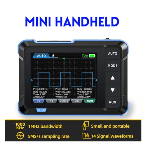 Handheld Oscilloscope, 2 Channels Portable Digital Oscilloscope Multimeter, Professional Automotive Oscilloscope with 1Mhz Bandwidth, 5.0MS s Sampling Rate & 2.8in LCD Display