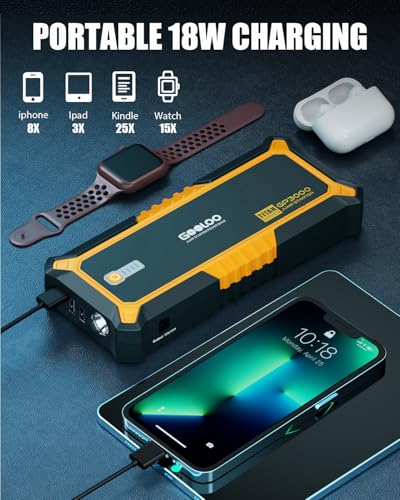 GOOLOO GP3000 3000A Jump Starter,12V Car Battery Jump Starter for up to 9.0L Gas Engines & 7.0L Diesel, Supersafe Lithium Jump Box Battery Booster Pack, Auto Battery Starter with USB Quick Charge - color: Yellow
