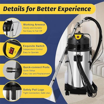 Commercial Carpet Steam Cleaner, Spray & Extract Function, 3 in 1 Portable Ex-Tractor for Car Detailing | Stainless Steel Body Carpet/Sofas Cleaner Machine Ultimate Cleaning Power 60L - color: 60l