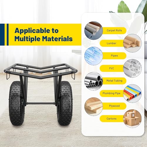 Heavy-Duty Carpet Dolly with Pneumatic Wheels, Steel V-Cradle Roll Carrier, 500 lb Capacity Portable Floor Roller Cart for Carpet, Lumber, Pipes & Large Material Rolls,for Warehouses, Stores - size: Small Dolly – 500 lb Capacity