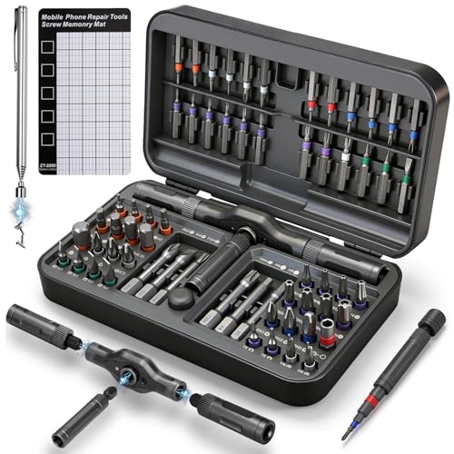 KELIN 68 IN 1 Magnetic Ratchet Screwdriver Set, T Handle Ratchet Screwdriver Kits with S2 Steel Bits for Home Daily Repair, Precision Electrical Appliance Repair, for Men Husband - color: Grey, size: 68 PCS
