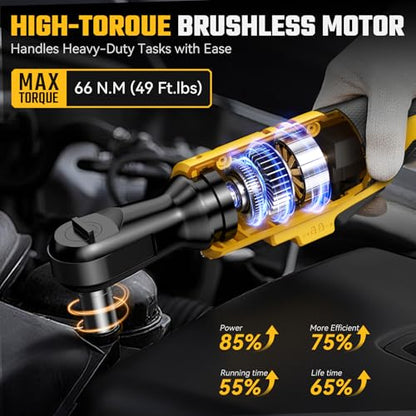 3/8" Cordless Ratchet Wrench for De-WALT 20V Max Battery - 49Ft-Lbs Brushless Motor Electric Ratchet Set with 0-250RPM Variable Speed, 8 Sockets, 3/8" and 1/4" Adapters,3" Extension Bar (Tool Only)