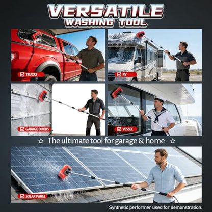 65" Car Wash Brush with Long Handle, Red Exterior Car Cleaning Brush with Hose Attachment, Soft Bristle Scrub Brush for Truck, RV, Camper Roof & Solar Panel, Extendable Aluminum Pole (Red) - color: Red