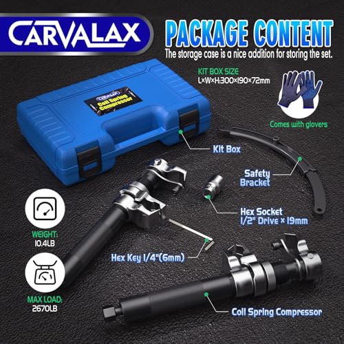 CARVALAX Coil Spring Compressor Tool, 2pcs Automotive Spring Compressor Set with Extendable Safety Bracket, 2670LB Heavy Duty Macpherson Strut Spring Compression Set for Car Truck ATV UTV