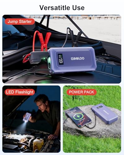 GOOLOO G7 3000A 12V Lithium Jump Starter Booster Pack with Built-in Cable | Supersafe Lithium Jump Box - Portable Power Pack 45W Fast Charging - 10 Safety Protection - For 8.5L Gas & 6L Diesel Engines - color: purple