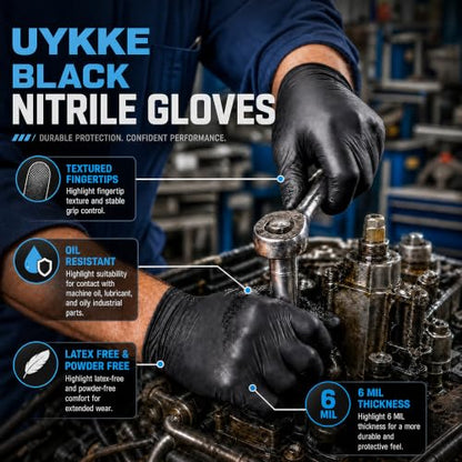HEAVY DUTY 6 Mil Nitrile Black Gloves Disposable Latex Free Rubber Cooking Cleaning Food Prep Tattoo Gloves 1000PCs - size: Medium