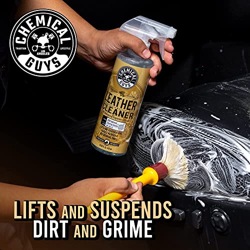 Chemical Guys Leather Cleaner and Conditioner Kit with Brush | Horse hair brush for car, furniture, jackets, and shoes, 3-item leather care bundle, 3 piece leather care kit with brush - style: 16 Fl Oz KIT + BRUSH