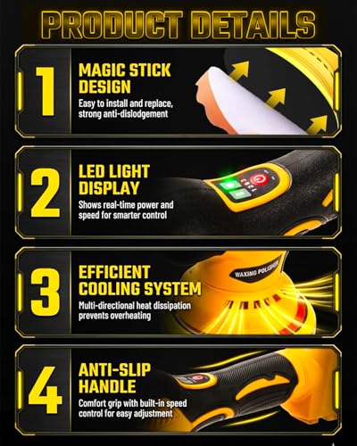 Cordless Buffer Polisher Compatible with Dewalt 20V Battery, 6 Inch Orbital Car Polisher Tool Only, 8-Speed 2800-5500 RPM,16PCS Polishing Accessories,for Waxing, Polishing, Paint Scratch Removal
