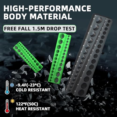 Magnetic Socket Organizer Holder Set For Tool Box Drawer, Toolbox Organization Including 1/4", 3/8" and 1/2" Drive Metric SAE Socket Trays (Sockets are not Included) - color: Green+Black