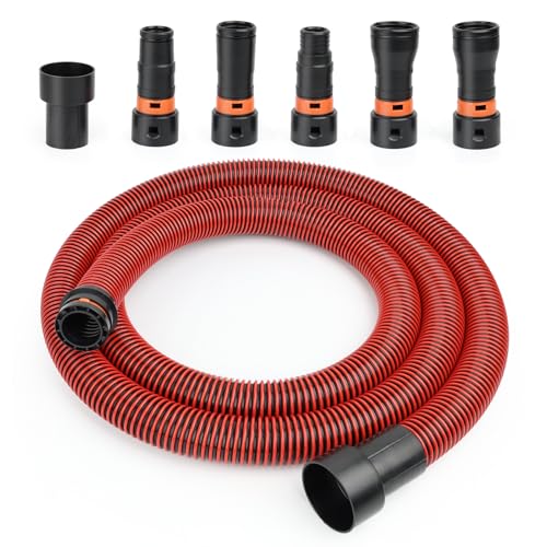 10 FT 1 1/4 Dust Collection Hose Kit Vacuum Hose Adapter Kit for Home and Shop Vacuums System,6 Adapters Fits with Multi-Brands,Quick Switchable Woodworking Power Tool and Sander vacuum hose - size: 10 Ft