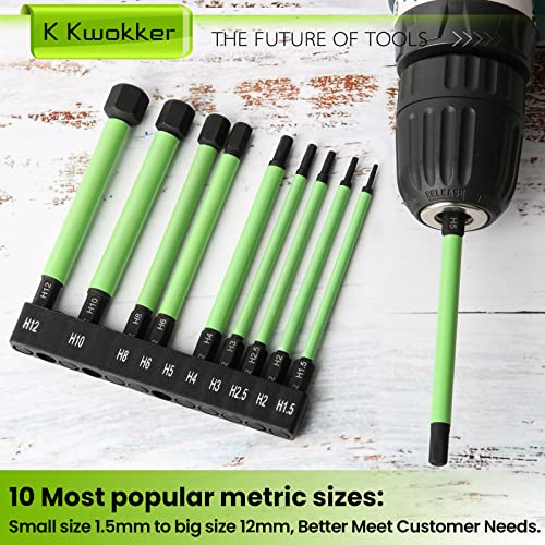 1/4" Hex Head Allen Wrench Drill Bits Long 100MM + Quick Change Bit Driver, Metric 1.5MM to 12MM Magnetic Tips Hex Key Drill Bit Set, 3.94" Screwdriver Socket Bit Set, S2 Steel, New Version - style: Set 8: Metric + Quick Release Bit Holder