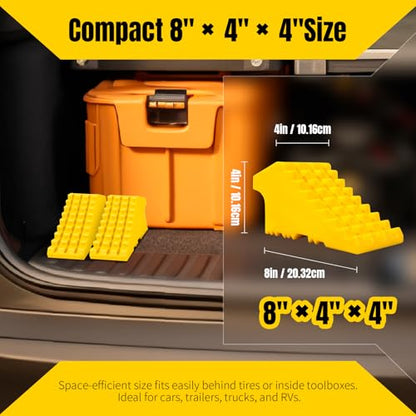 MaxxHaul High Visibility Poly Foam Wheel Chock 2-Pack | 8" x 4" x 4" Lightweight Tire Stop | Slip-Resistant Rubber Base | Built-in Handle | Safety Yellow (50503) - color: YELLOW