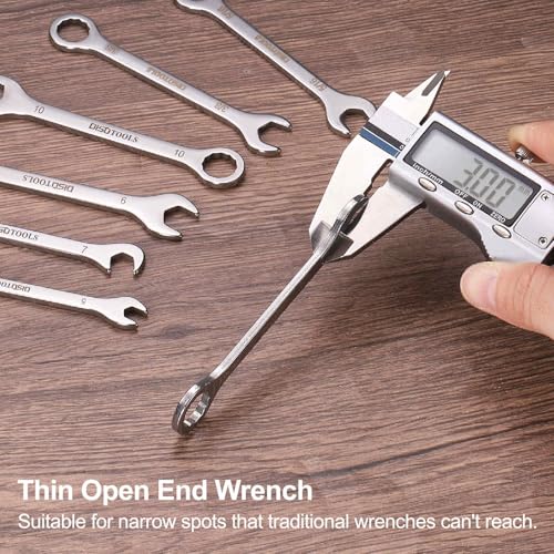 HARFINGTON 2pcs Thin Combination Wrench 11mm Offset 6-Point Ended Box & 15° Angled Open End Mini Combination Wrench 30Cr13 Stainless Steel Quenching Polish Metric Spanner for Auto Repairs - size: 11mm