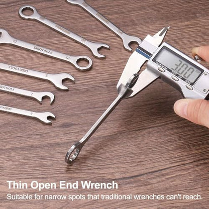 HARFINGTON 2pcs Thin Combination Wrench 4.5mm Offset 6-Point Ended Box & 15° Angled Open End Mini Combination Wrench 30Cr13 Stainless Steel Quenching Polish Metric Spanner for Auto Repairs - size: 4.5mm