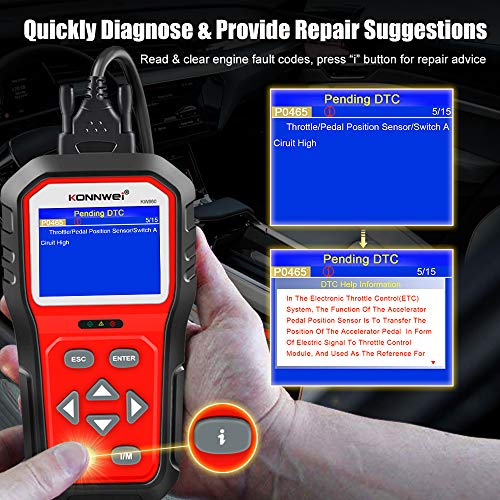 KONNWEI KW860 OBD2 Scanner Car Code Reader Diagnostic Scan Tool with Enhanced Live Data Stream and Upgraded Graphing Battery Status Check Function - color: KW860