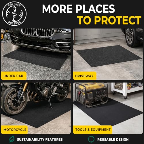 Golener 2-Pack Oil Spill Mats - Garage Floor Mat, Absorbent Oil Pad, Premium Maintenance Mat, Waterproof, Contain Liquid, Protect Garage Surface from Spill & Stain, Reusable, Durable, Black, 36”x60” - size: 2-Pack 36" x 60"