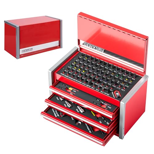 Geinxurn 103PCS Impact Screwdriver Bit Set in 3-Drawer Steel Tool Box – Complete Home Repair Kit with Sockets, Socket Adapter, Bit Holder, Magnetizer/Demagnetizer & Ratchet Wrench