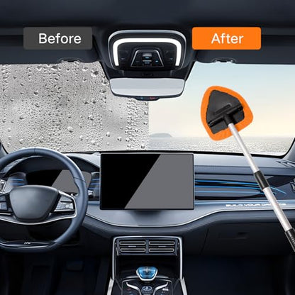 Qydipclin 7pcs Windshield Cleaner Tool Car Window Cleaning Wash Kit with 4 Reusable Microfiber Pads 1 Spray Bottle and Extendable Handle Auto Glass Wiper Kit, Orange - color: Orange