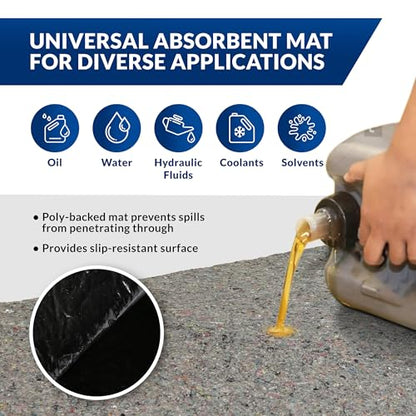 Spilfyter Garage Floor Mat 28" x 58" Universal Shop, Mechanic and Garage Oil Spill Mat with Non-Slip Poly Backing, Absorbs Coolants, Solvents, Water, and Other Liquids - Pack of 5