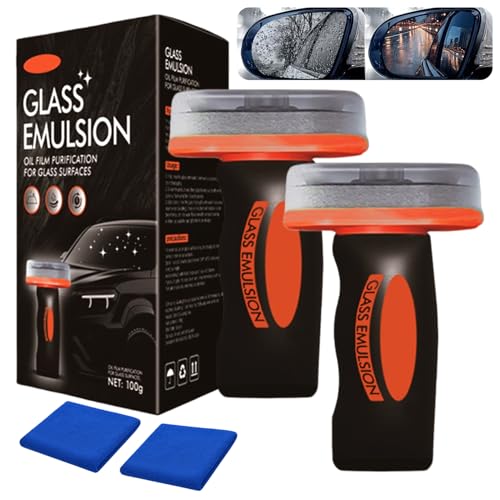 2Pcs Glass Oil Film Remover for Car Windshield, Windows & Mirrors, Roll-On Glass Compound with Cleaning Board, Streak-Free Windshield Cleaner Tool for Water Spots, Bug Splatters & Improved Visibility
