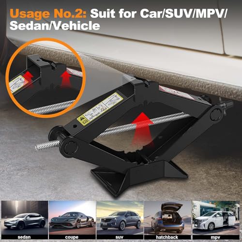 Emergency Car Jack Kit for Tesla Model Y/3/S/X, Sedan, SUV, MPV, 2.5 Ton/5512lbs Scissor Jack,180° Reversible Saddle,Tire Change Tool Kit – No Rubber Pad Needed,Car Repair Kit with Lug Wrench