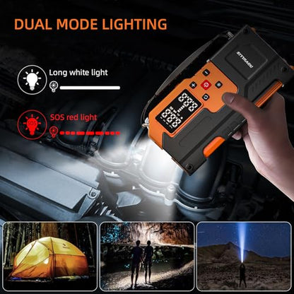 4000A Car Battery Jump Starter with Air Compressor 150PSI Portable Tire Inflator for Car 10000mAh Power Bank Emergency SOS LED Light Emergency Window Breaker Auto Shutoff 12V Battery Booster