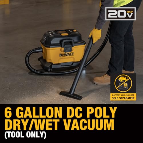 DEWALT 20V MAX Cordless Wet Dry Shop Vac 6 Gallon, Portable Vacuum Cleaner with Powerful Suction, Blower Function, On-Board Storage, Jobsite & Garage Vacuum, Tool Only, DXCVXA06B
