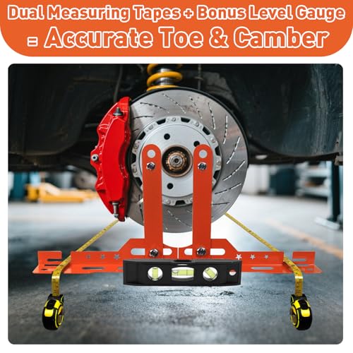 Wheel Alignment Tool Kit with 2 Measuring Tapes – Heavy Duty Toe Plates, Automotive Alignment Tools for Car, Truck, SUV – Camber Alignment Tool Alternative for Measuring Wheel Toe - color: Orange