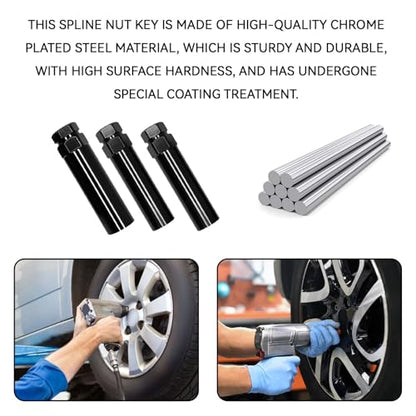 Small 6 Spline Lug Nut Socket, Wheel Lock Removal Kit for 19 mm (3/4 Inch) & 21 mm (13/16 Inch) Hex Socket Wrench, Wheel Lock Key Replacement for Aftermarket 6 Spline Lug Nut